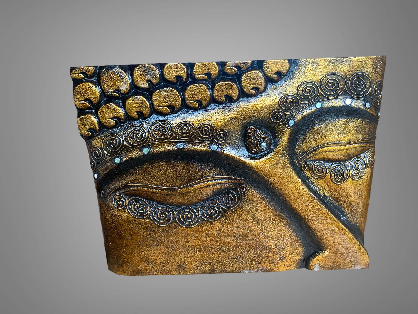 Buddha face plaque - wood - 40x30 cm - gold