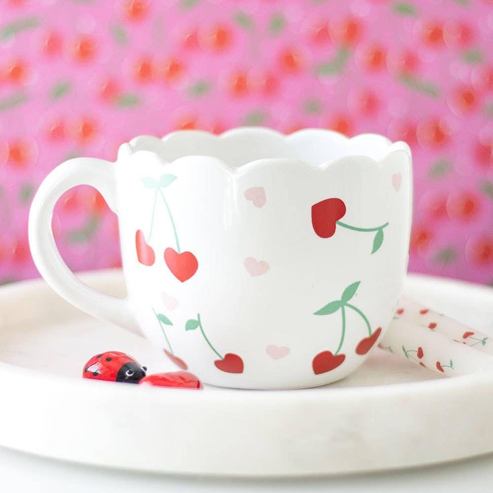 Scalloped Cherry Heart Valentine's Day Mug