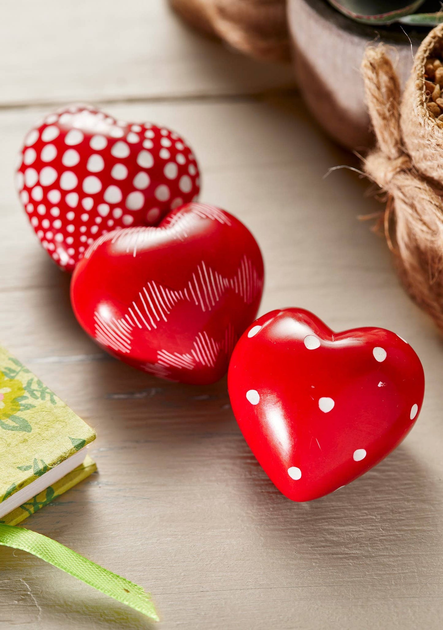 Red Soapstone Decorated Hearts