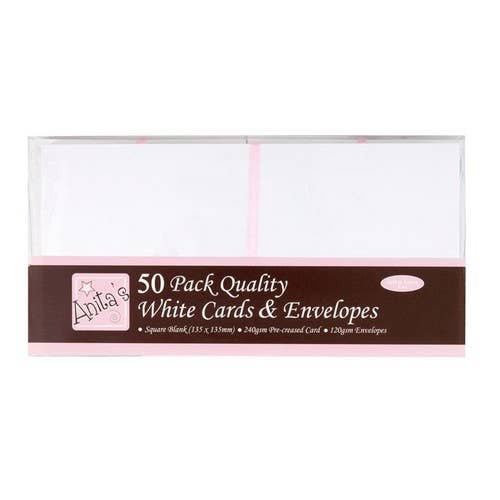 Anita's Square Cards/Envelopes 50 Pack, White, 13.5 x 13.5cm