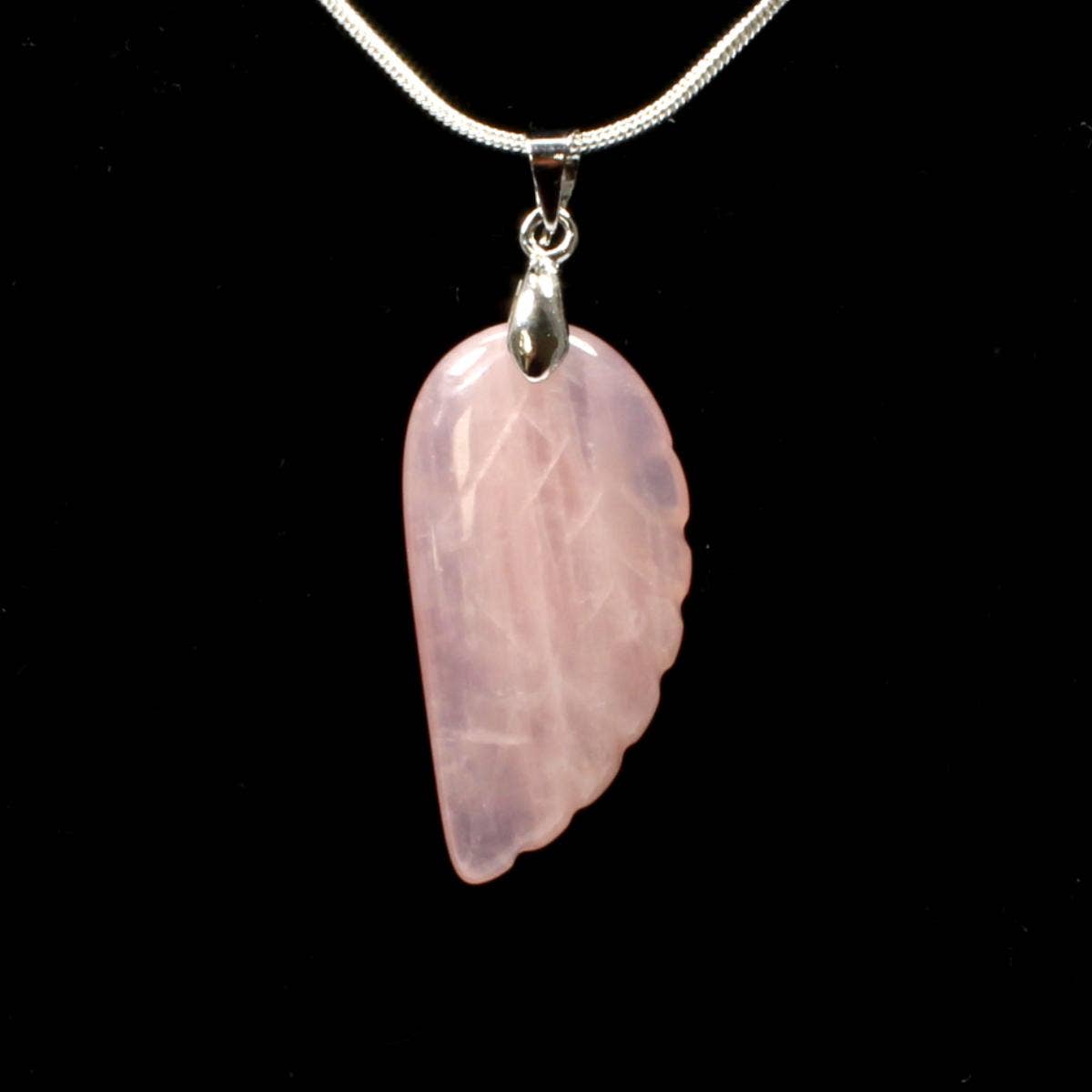 Rose Quartz Angel Wing Pendant With Chain