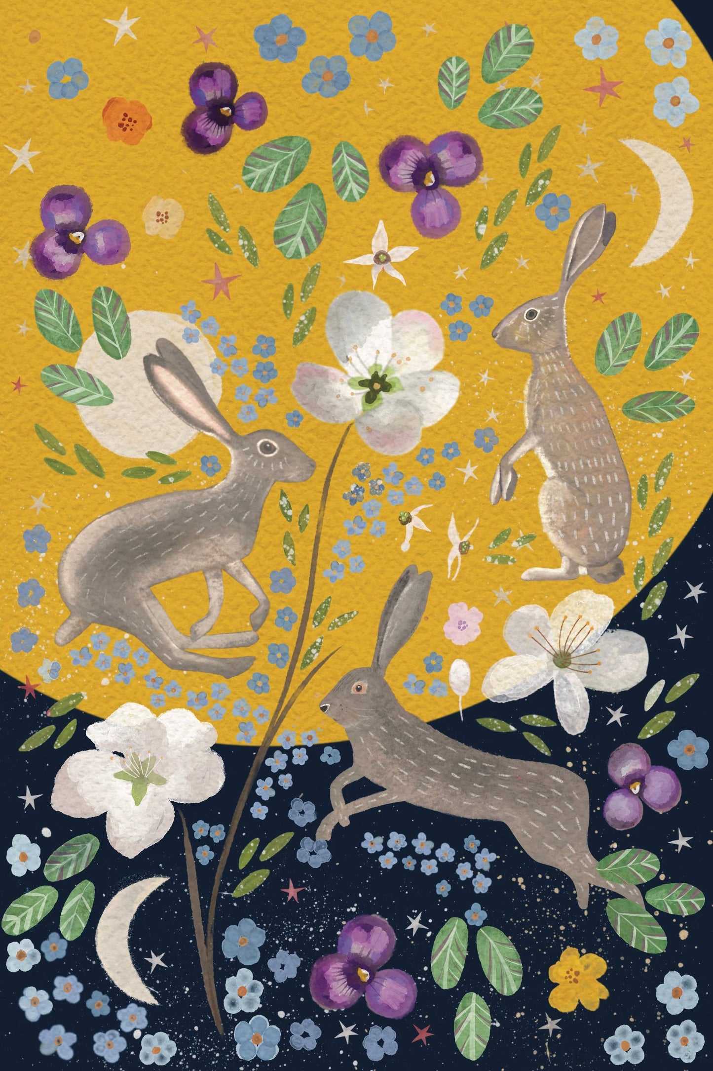 Floral hares summer moon