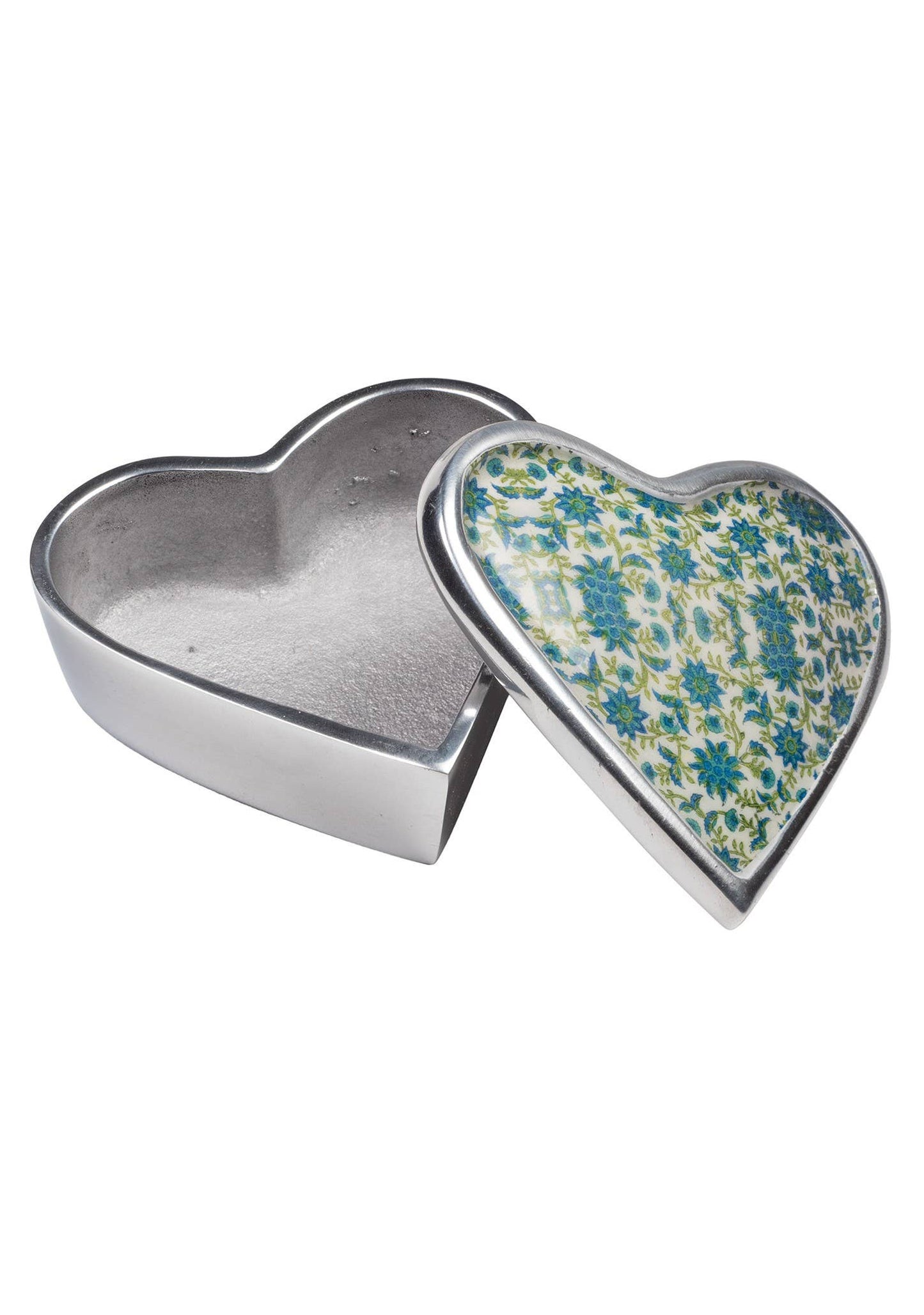 Floral Print Aluminium Heart Box.  no barcode