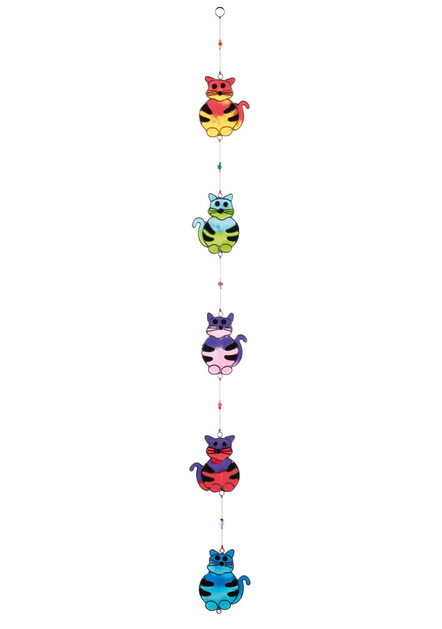 String of 5 Cats Resin Suncatcher with Beads