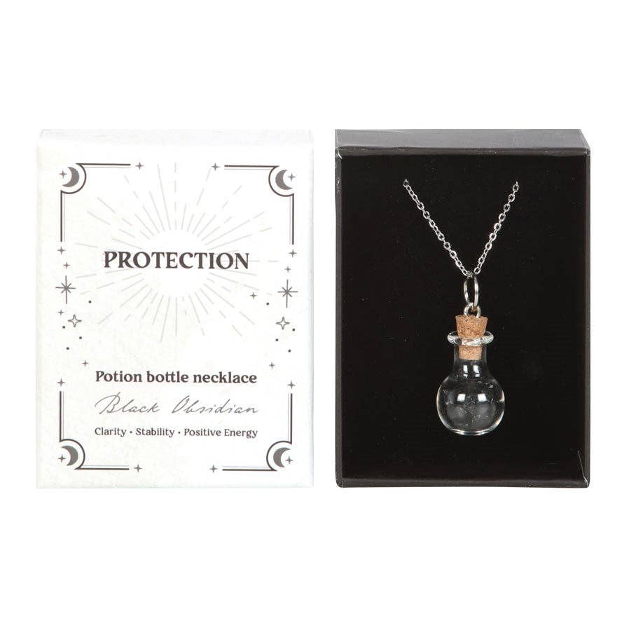 Protection Obsidian Crystal Chip Potion Bottle Necklace